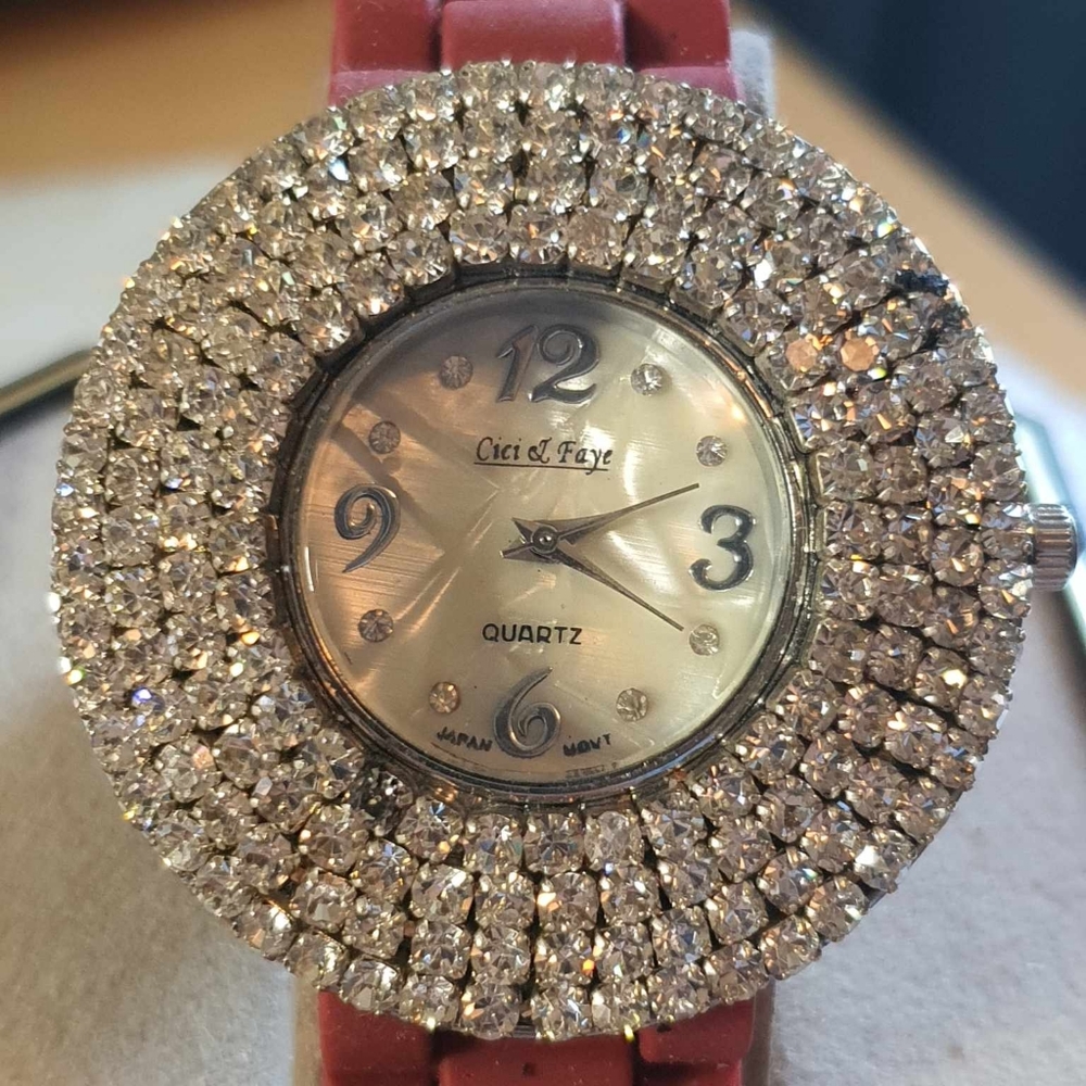 10/$20Cici & Faye #6497 Silver Rhinestone/Mother of Pearl Silicone Women's Watch